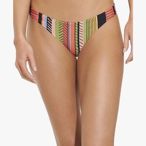 🆕 Maaji Reversable Coral, Pink & Green Striped Bikini Bottom